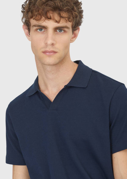 Marineblaues Ripp-T-Shirt aus 100% Baumwolle