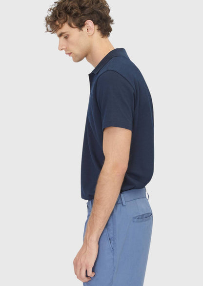 Marineblaues Ripp-T-Shirt aus 100% Baumwolle