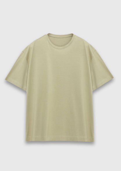 Ölgrün Unifarben Baumwollmix T-Shirt