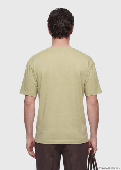 Ölgrün Unifarben Baumwollmix T-Shirt