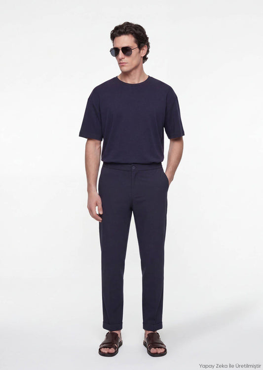 Marineblaue Web-Jogginghose Casual