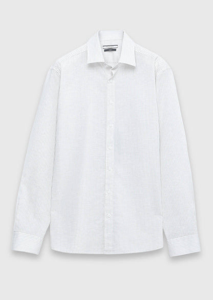 Ecru Gestreiftes Casual Fit Baumwollhemd