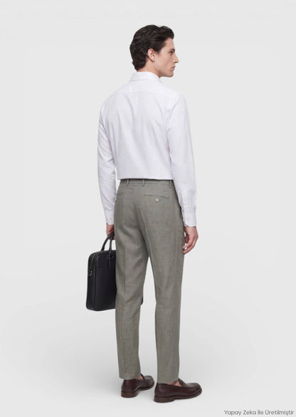 Ecru Gestreiftes Casual Fit Baumwollhemd