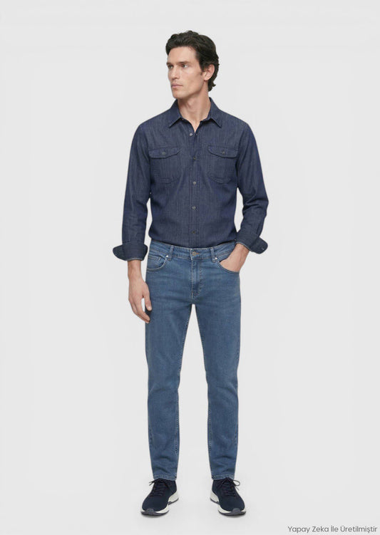 Marineblaue Velours Jeanshose, Slim Fit
