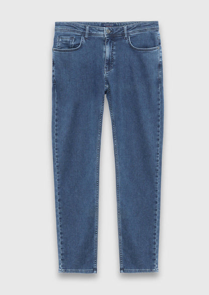 Marineblaue Velours Jeanshose, Slim Fit