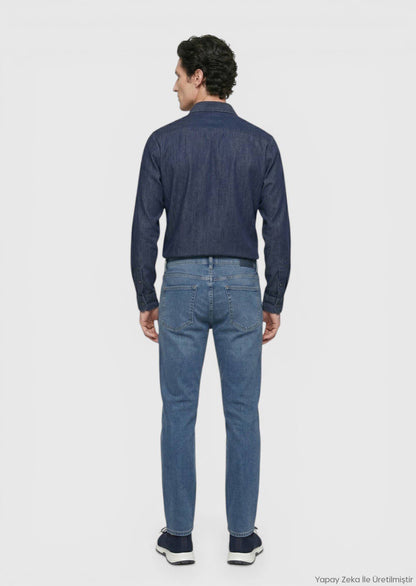 Marineblaue Velours Jeanshose, Slim Fit