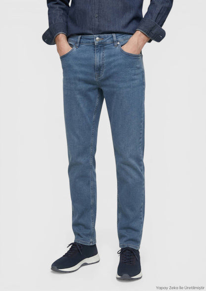 Marineblaue Velours Jeanshose, Slim Fit