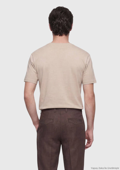 Beiges Unifarbenes 100% Baumwoll-T-Shirt