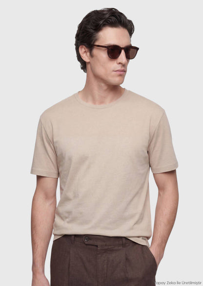 Beiges Unifarbenes 100% Baumwoll-T-Shirt