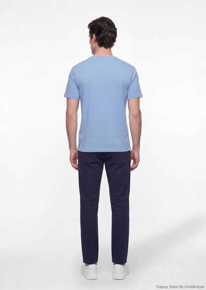 Blaues schlichtes 100% Baumwoll-T-Shirt