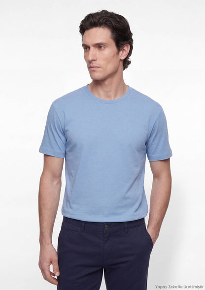 Blaues schlichtes 100% Baumwoll-T-Shirt