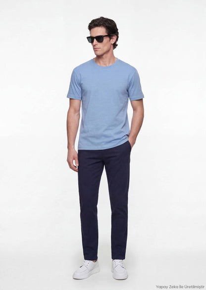 Blaues schlichtes 100% Baumwoll-T-Shirt