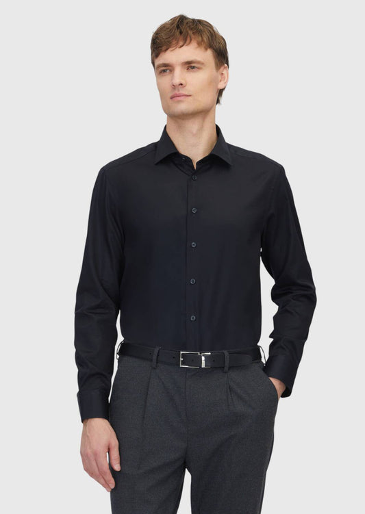 Schwarzes Klassisches Baumwollhemd Regular Fit
