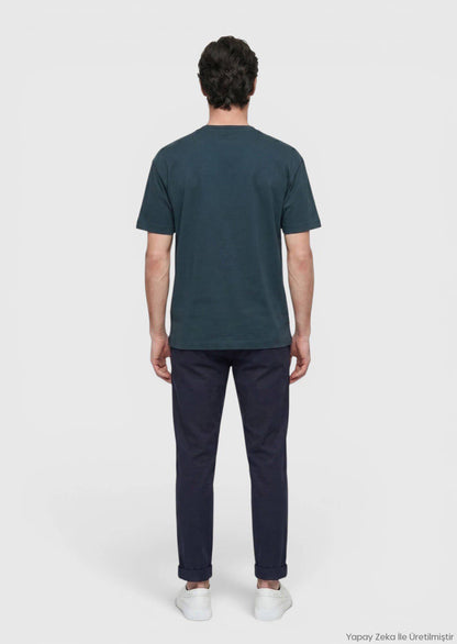 Petrolblaues Unifarbenes Rundhals T-Shirt 100% Baumwolle