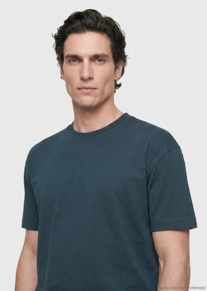 Petrolblaues Unifarbenes Rundhals T-Shirt 100% Baumwolle
