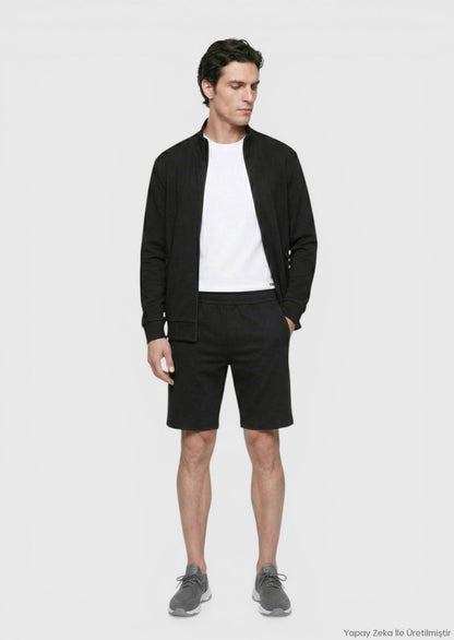 Schwarze Strick Bermuda Regular Fit