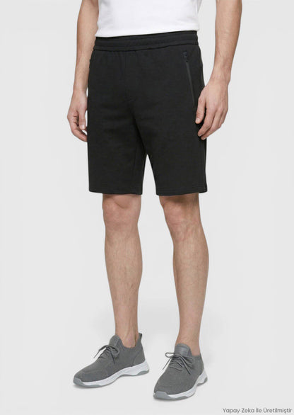 Schwarze Strick Bermuda Regular Fit
