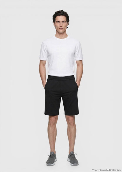 Schwarze Strick Bermuda Regular Fit