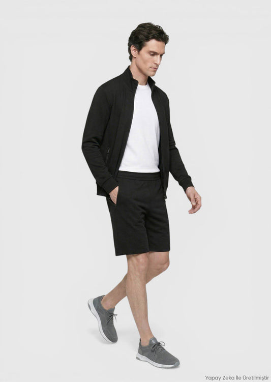 Schwarze Strick Bermuda Regular Fit