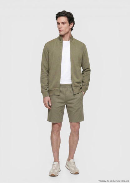 Khaki Strick Bermuda Regular Fit