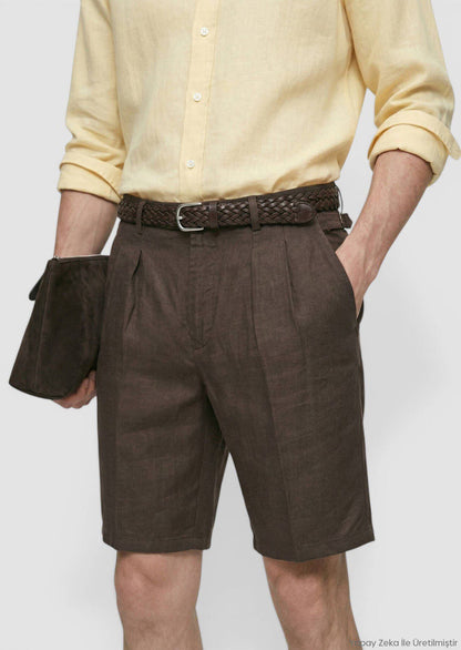 Braune Leinen Bermuda, Carrot Fit, Casual