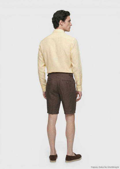 Braune Leinen Bermuda, Carrot Fit, Casual