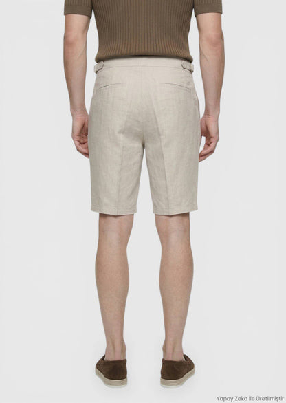 Beige Leinen Bermuda Hose Carrot Fit