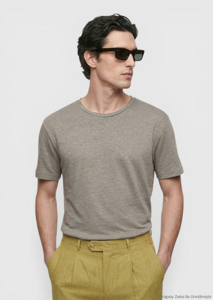 Edel Unifarben 100% Leinen T-Shirt