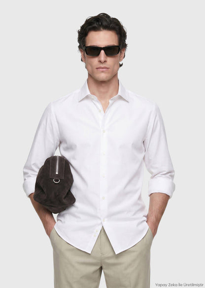Steinfarbiges Casual Fit Baumwollhemd