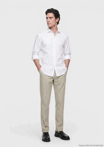 Steinfarbiges Casual Fit Baumwollhemd