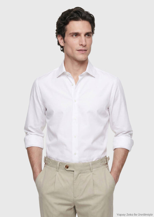 Steinfarbiges Casual Fit Baumwollhemd