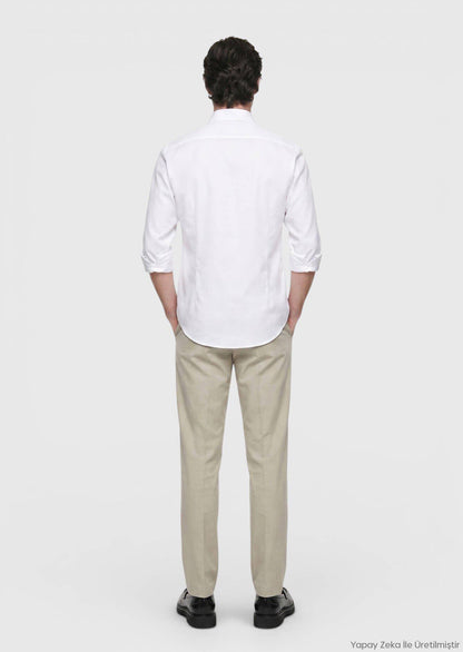 Steinfarbiges Casual Fit Baumwollhemd