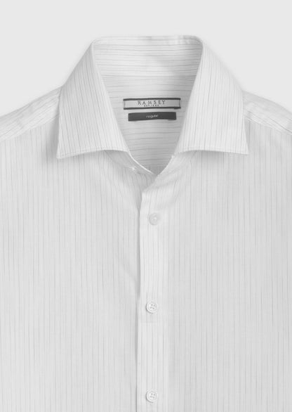 Hellgraues gestreiftes Baumwollhemd