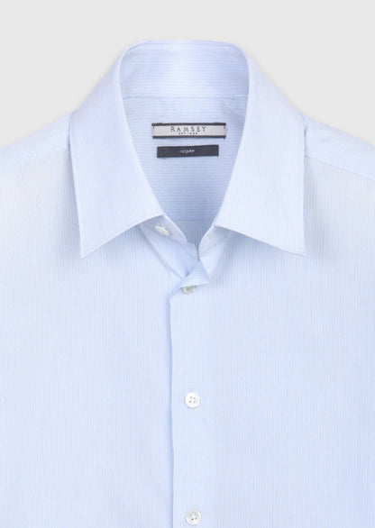 Blau Gestreiftes Regular Fit Baumwollhemd