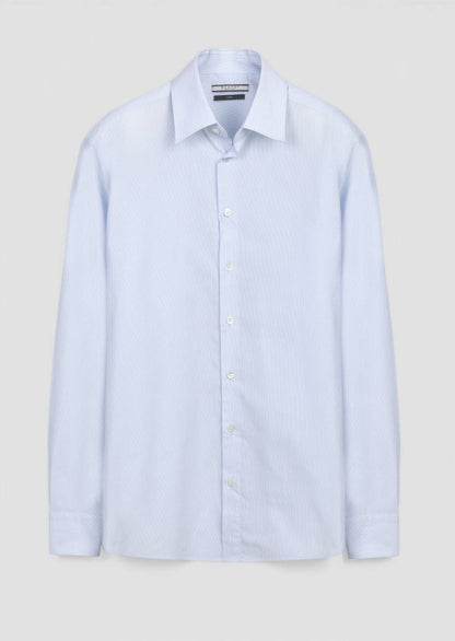 Blau Gestreiftes Regular Fit Baumwollhemd