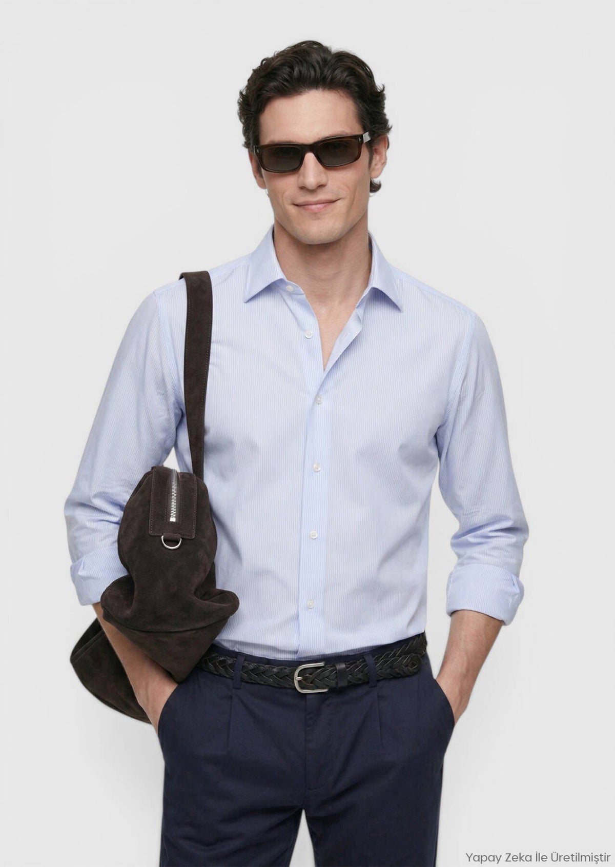 Blau Gestreiftes Regular Fit Baumwollhemd