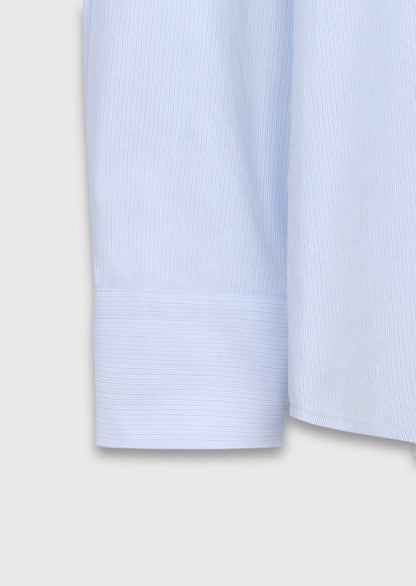 Blau Gestreiftes Regular Fit Baumwollhemd