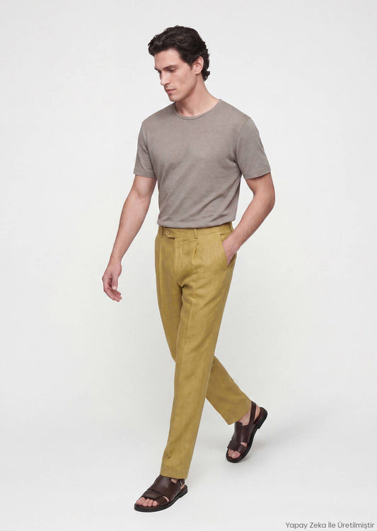 Ölgrün Leinenhose Regular Fit Casual