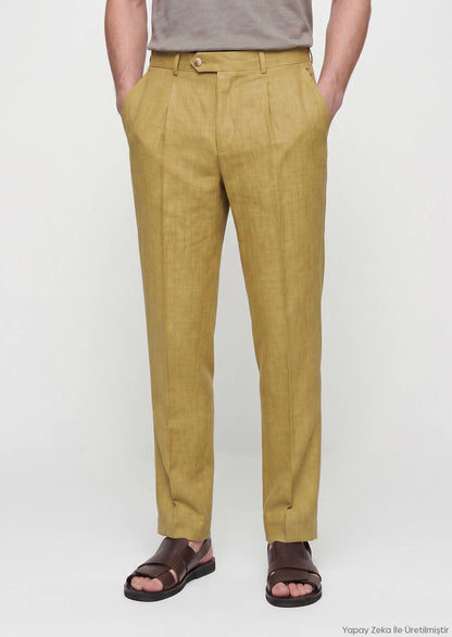 Ölgrün Leinenhose Regular Fit Casual