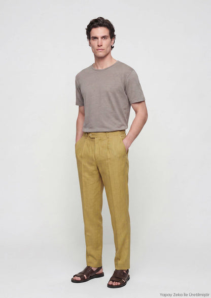 Ölgrün Leinenhose Regular Fit Casual