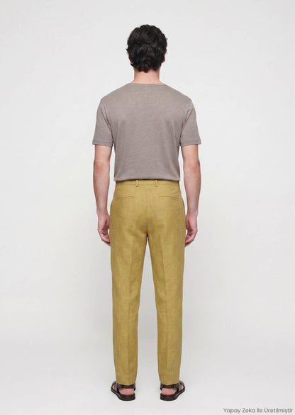 Ölgrün Leinenhose Regular Fit Casual