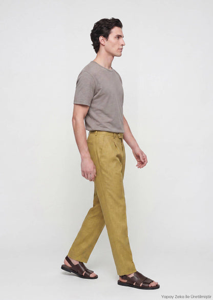 Ölgrün Leinenhose Regular Fit Casual