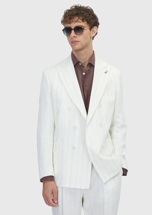 Ecru Unifarben Zeroweight Slim Fit Leinenanzug