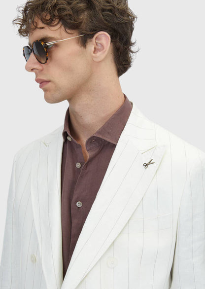 Ecru Unifarben Zeroweight Slim Fit Leinenanzug