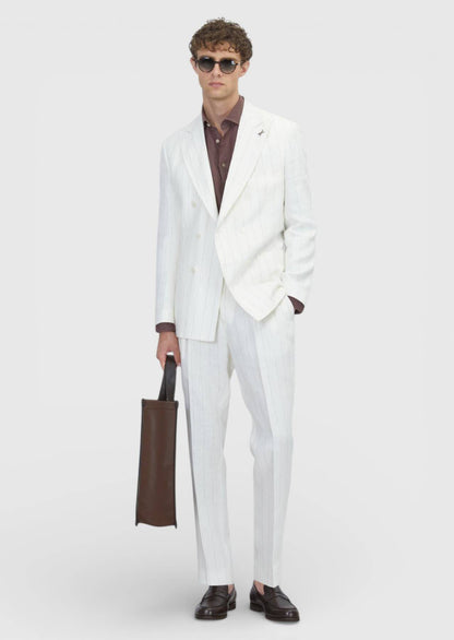Ecru Unifarben Zeroweight Slim Fit Leinenanzug