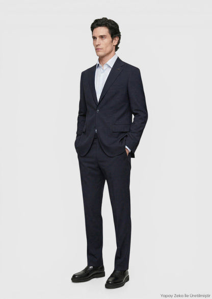 Dunkelblaues Velours Slim Fit Anzug