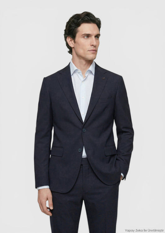 Dunkelblaues Velours Slim Fit Anzug