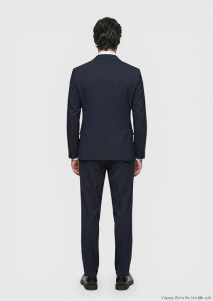 Dunkelblaues Velours Slim Fit Anzug