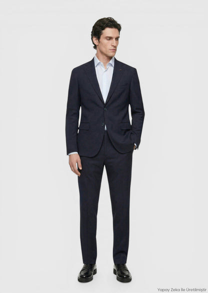 Dunkelblaues Velours Slim Fit Anzug