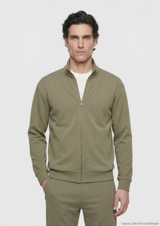 Khaki Rollkragen Sweatshirt schlicht